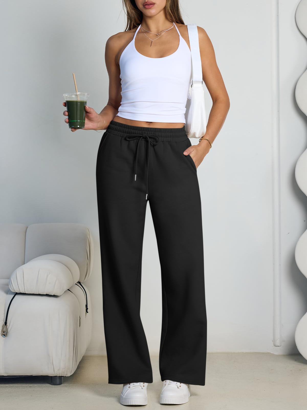 Trendy Queen Womens Wide Leg Fleece Lined Sweatpants