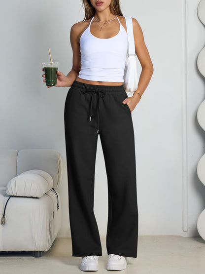 Trendy Queen Womens Wide Leg Fleece Lined Sweatpants