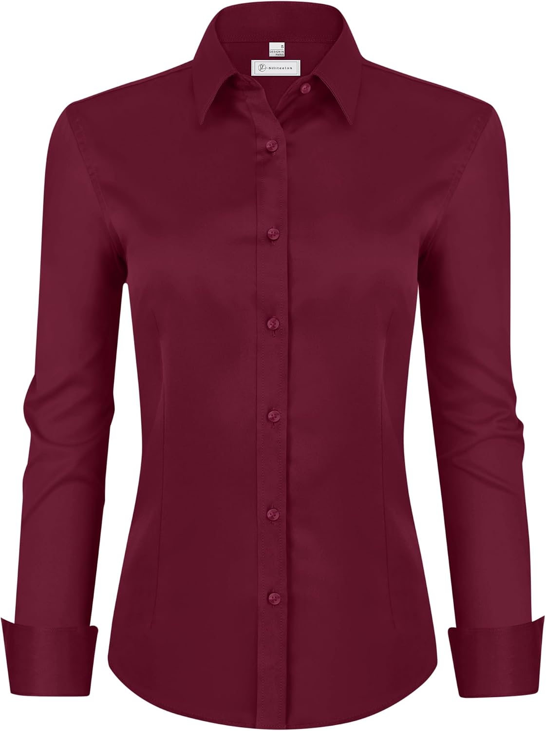 siliteelon Womens Classic-Fit Dress Shirts Long Sleeve Button Down Wrinkle-Free Stretch Solid Casual Work Office Blouse Top