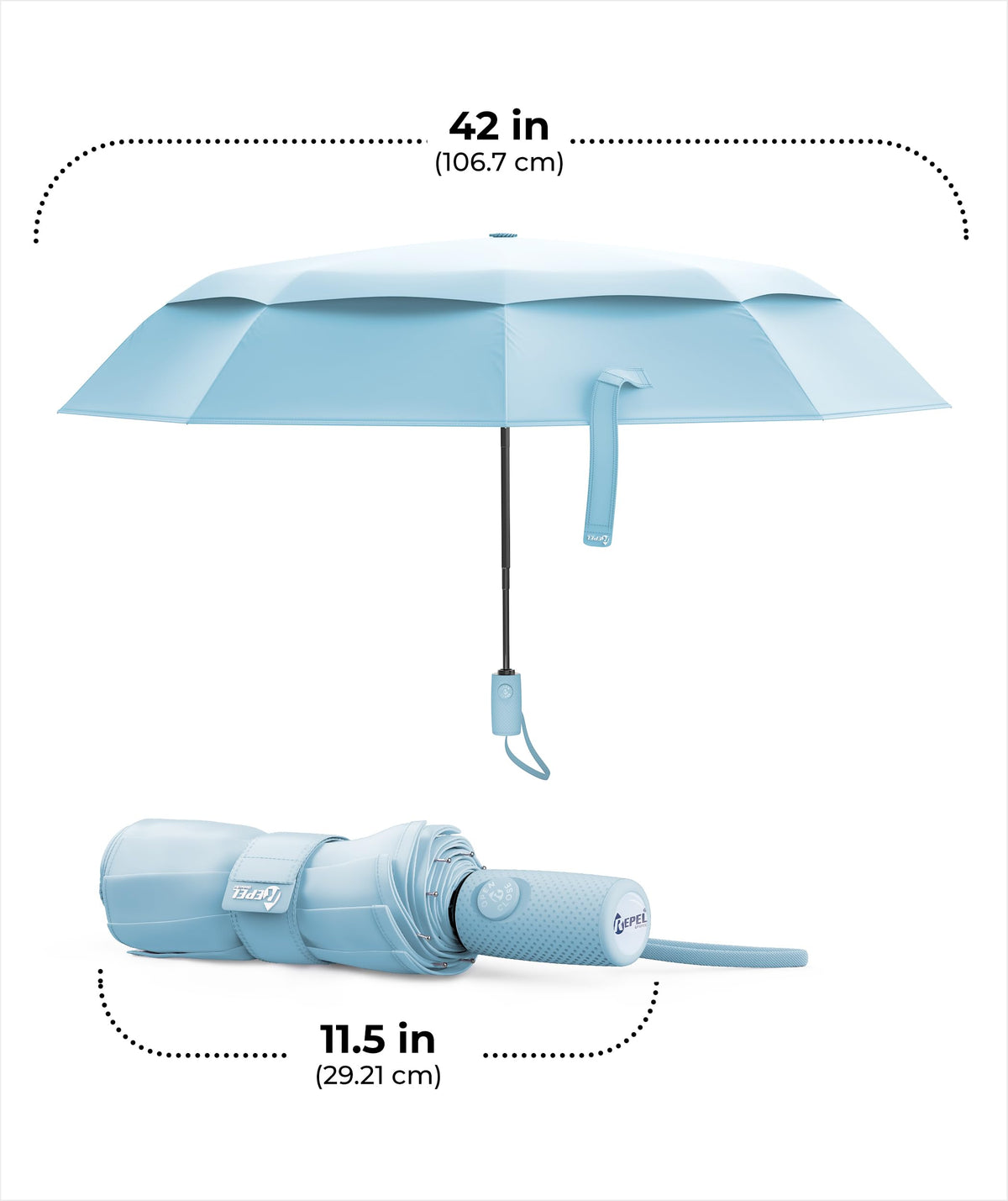 Windproof Travel Umbrella - Compact & Withstands Winds up to 100MPH, Strongest Premium Auto Folding Umbrella for Rain and Sun - Durable, Light & Portable for Women & Men, Fits Backpack & Cars