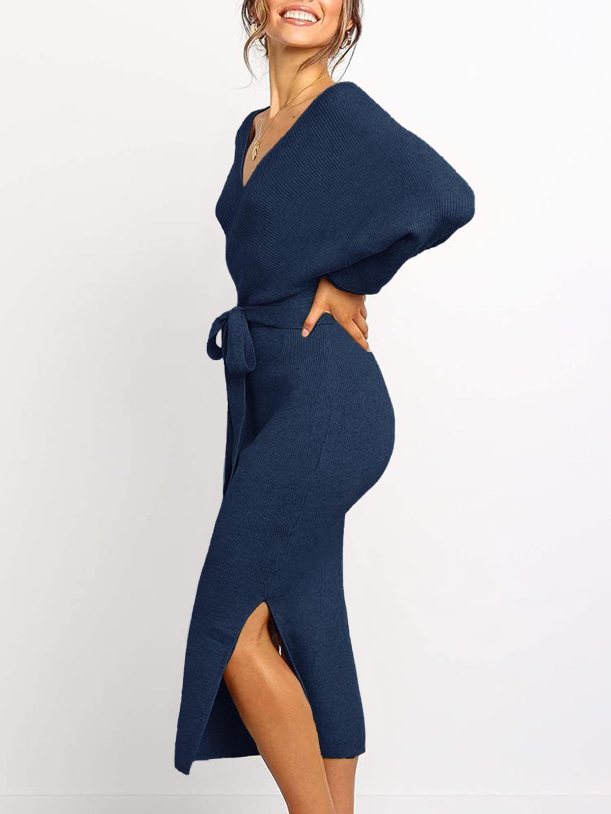 Womens Maxi Sweater Dress Long Sleeve Batwing Wrap V Neck Fall Dresses