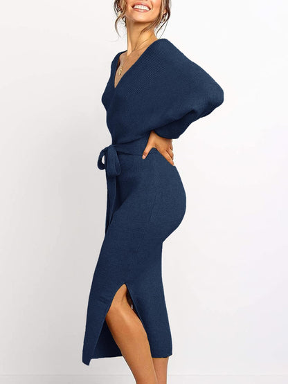 Womens Maxi Sweater Dress Long Sleeve Batwing Wrap V Neck Fall Dresses