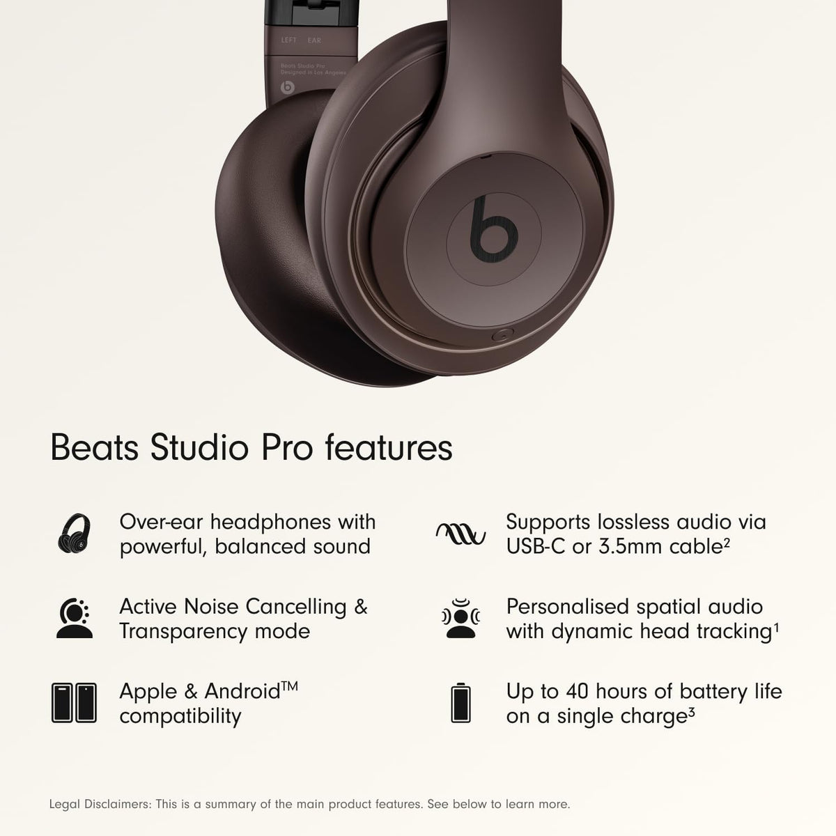 Beats Studio Pro Premium Wireless Over-Ear Headphones- Up to 40-Hour Battery Life, Active Noise Cancelling, Great for Travel & Commuting, USB-C Lossless Audio, Apple & Android Compatible -Black