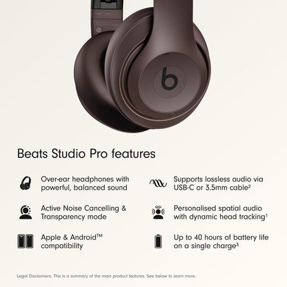 Beats Studio Pro Premium Wireless Over-Ear Headphones- Up to 40-Hour Battery Life, Active Noise Cancelling, Great for Travel & Commuting, USB-C Lossless Audio, Apple & Android Compatible -Black