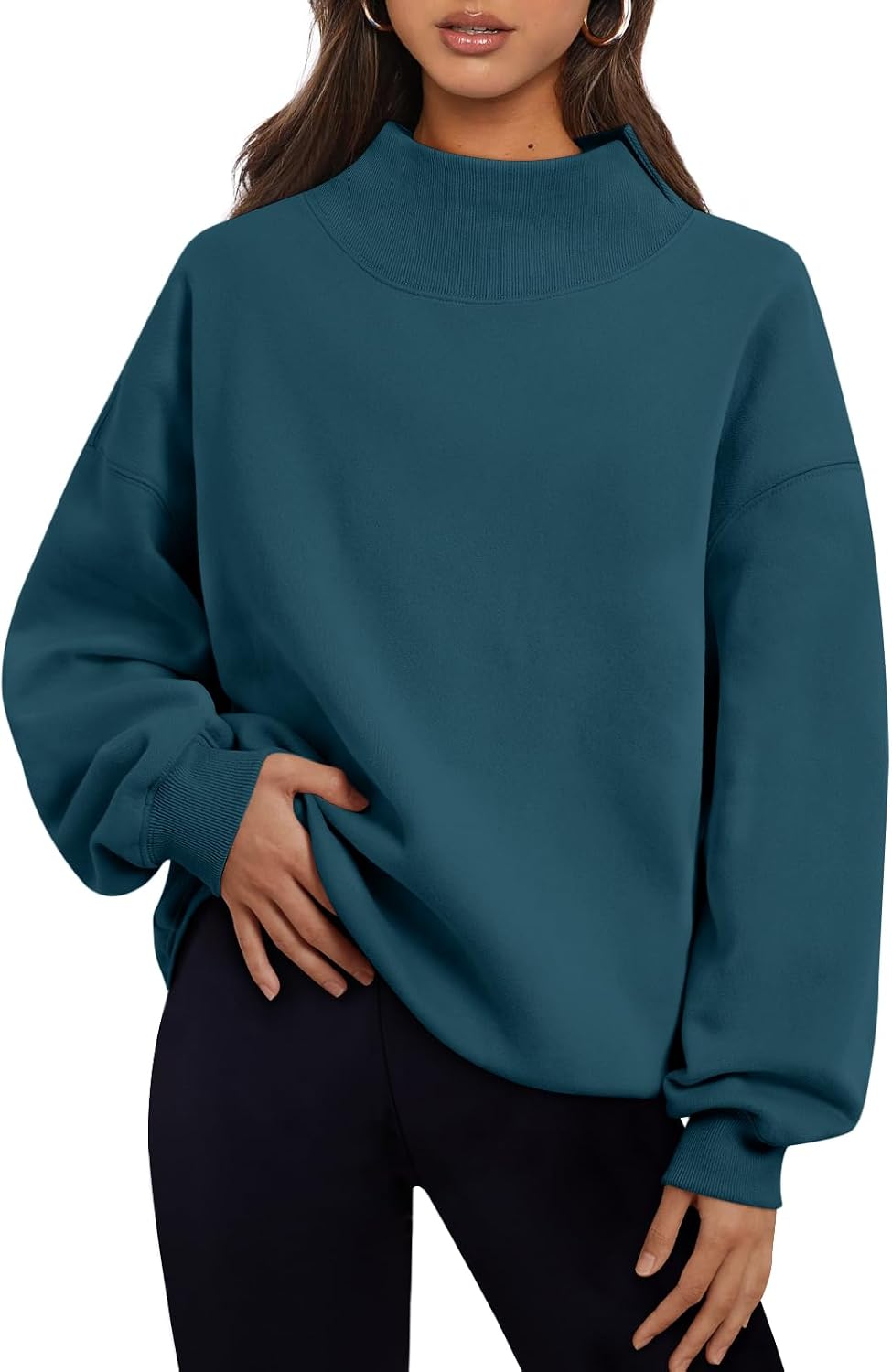 Trendy Queen Womens Mock Neck Sweatshirts Oversized Pullover Fall Outfits