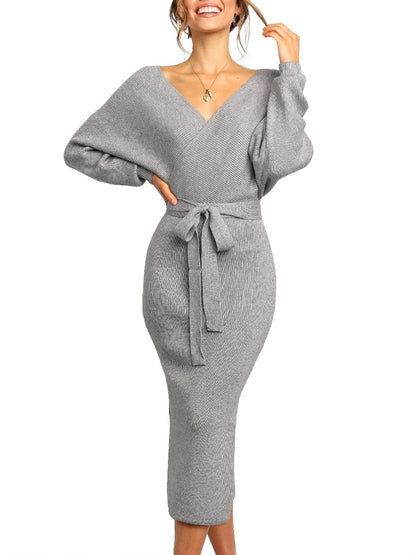 Womens Maxi Sweater Dress Long Sleeve Batwing Wrap V Neck Fall Dresses