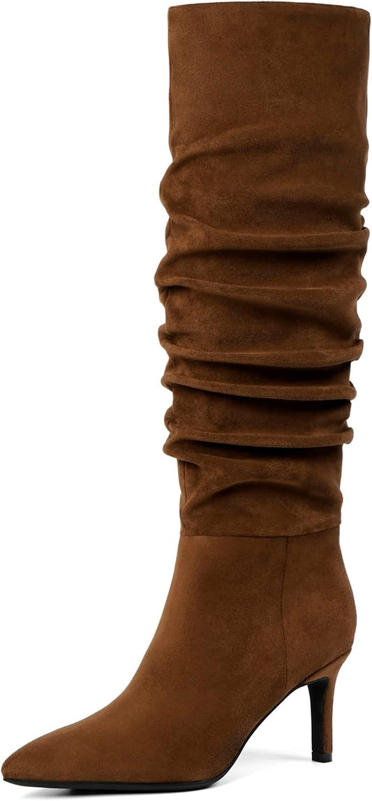 Easyfox Knee High Boots Women Pointed Toe Stiletto Heel Tall Boots