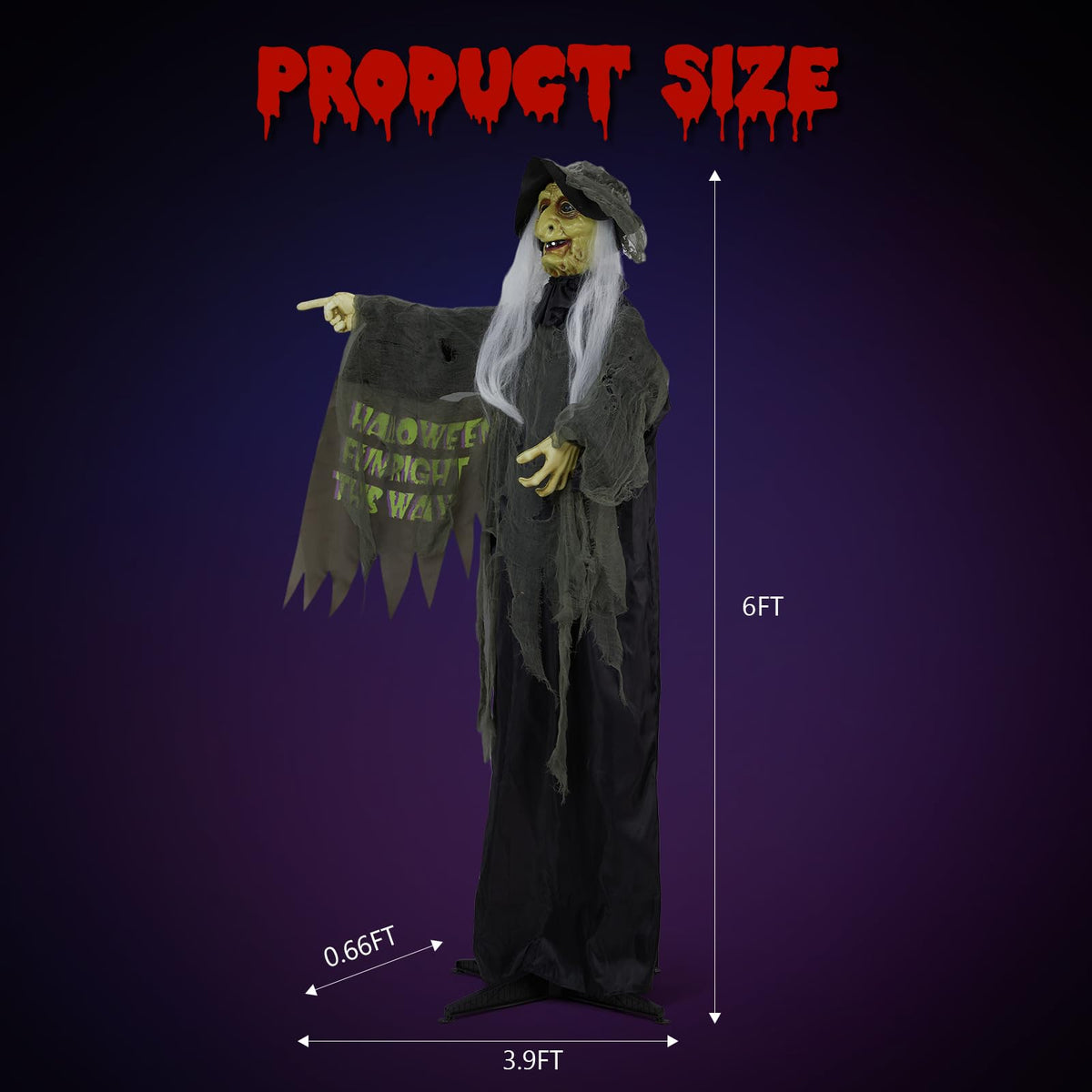 Aw 9Ft Animatronics Flying Witch Hovering Broom Animated Ac 100V-240V Halloween Outdoor Decoration Motion Activated