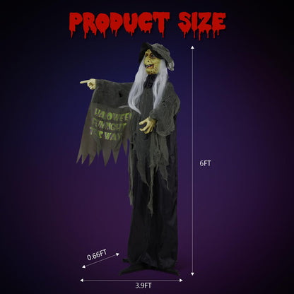 Aw 9Ft Animatronics Flying Witch Hovering Broom Animated Ac 100V-240V Halloween Outdoor Decoration Motion Activated