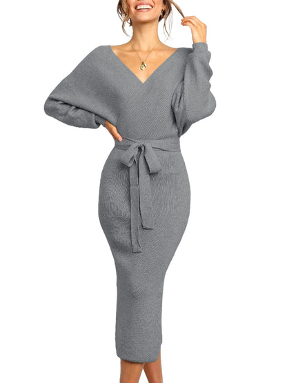 Womens Maxi Sweater Dress Long Sleeve Batwing Wrap V Neck Fall Dresses