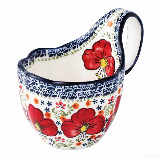 Alma Handpainted Microwavable Soup Bowl with Loop Handle 18.6Oz, Cereal Bowl with Handle