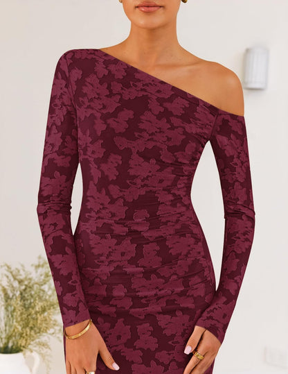 ZESICA Women's Fall Floral Off Shoulder Wedding Guest Dresses