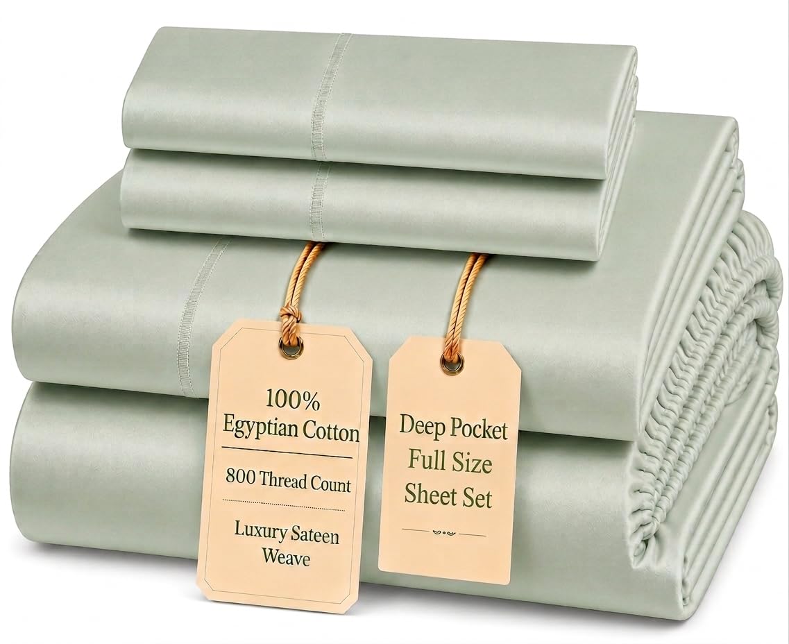 100% Egyptian Cotton Sheets King Size Sheets Set with Fully Elasticated 15" Deep Fitted Sheet & Pillowcases