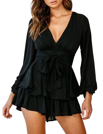 AIMCOO Women's Floral Print Deep V-Neck Romper