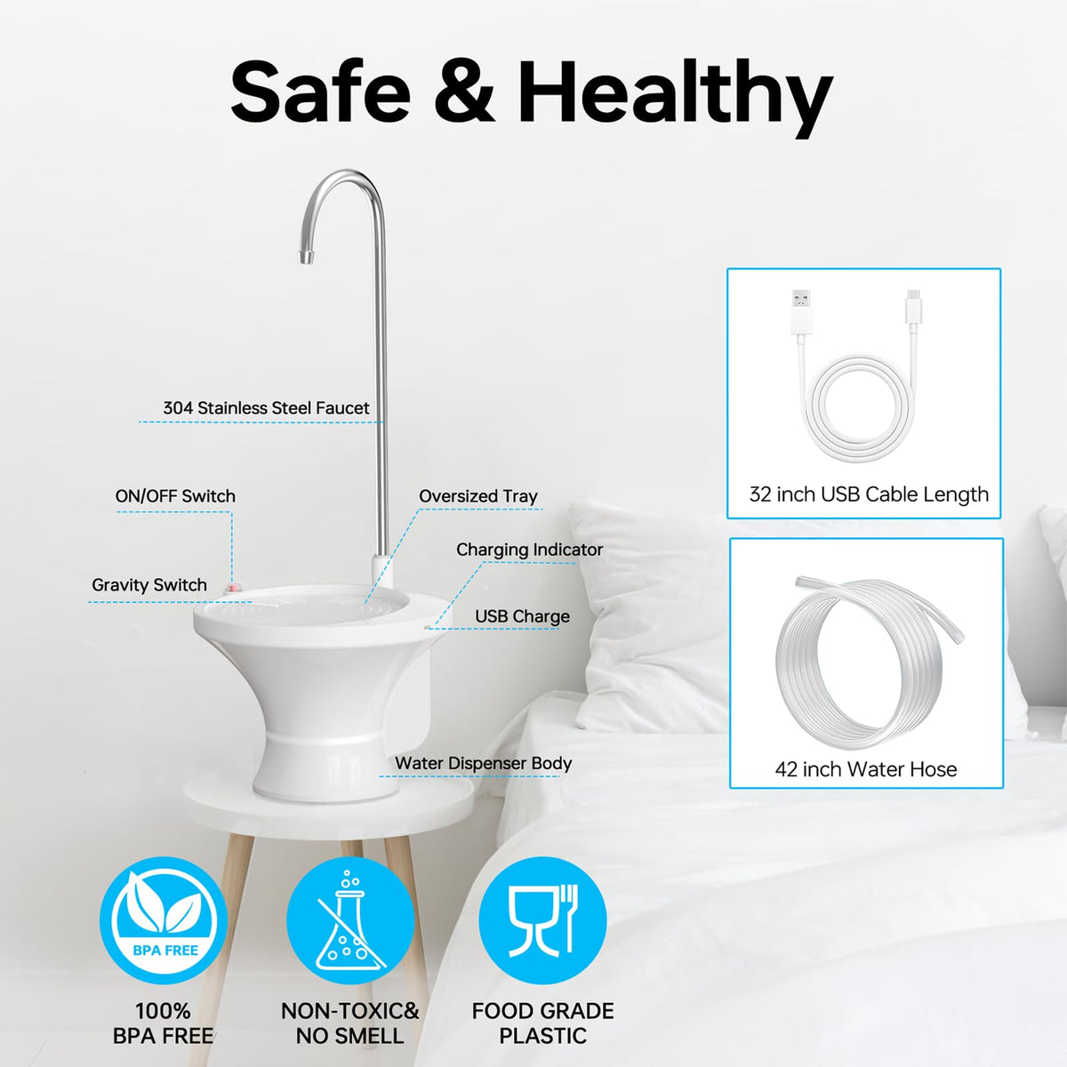 Drinking Water Dispenser Pump, Automatic Electric Drinking Water Bottle Pump for 2-5 Gallon Water Jugs