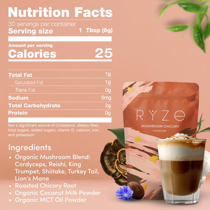 Ryze Superfoods Mushroom Medium Roast Coffee Usda Organic with 6 Adaptogenic Mushrooms