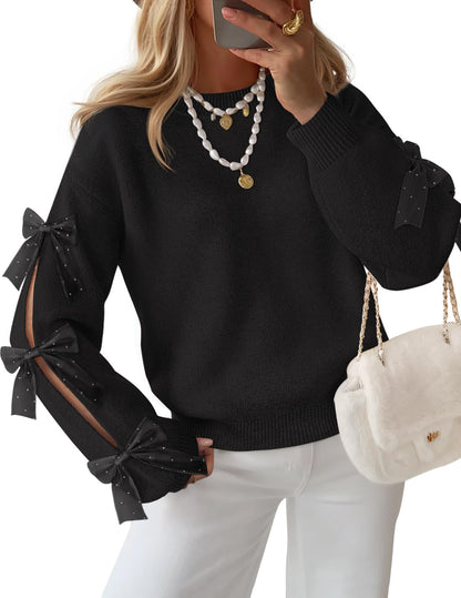 ZESICA Cute Bow Long Sleeve Oversized Sweaters