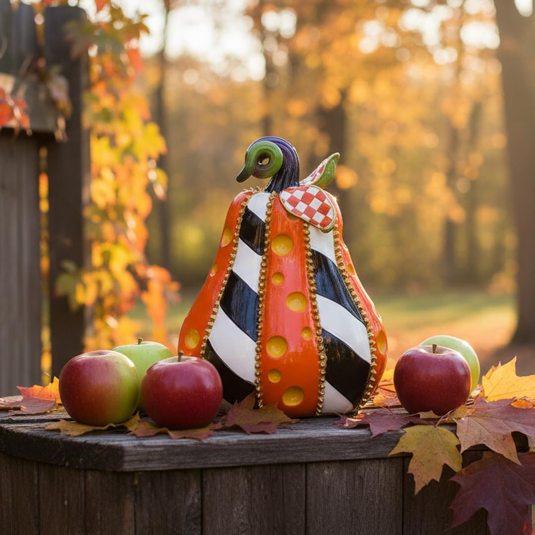 8 Inch Resin Pumpkin Statue, Halloween Fall Decor | Handmade Resin, Thanksgiving Centerpiece, Halloween Tabletop, Mantle & Bookshelf Decor