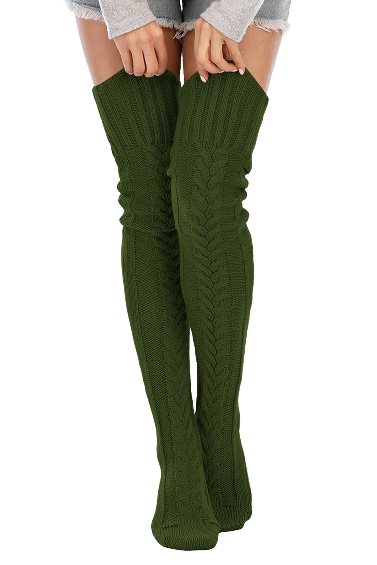Leoparts Women's Cable Knit Thigh High Socks Over Knee Leg Warmer Stockings