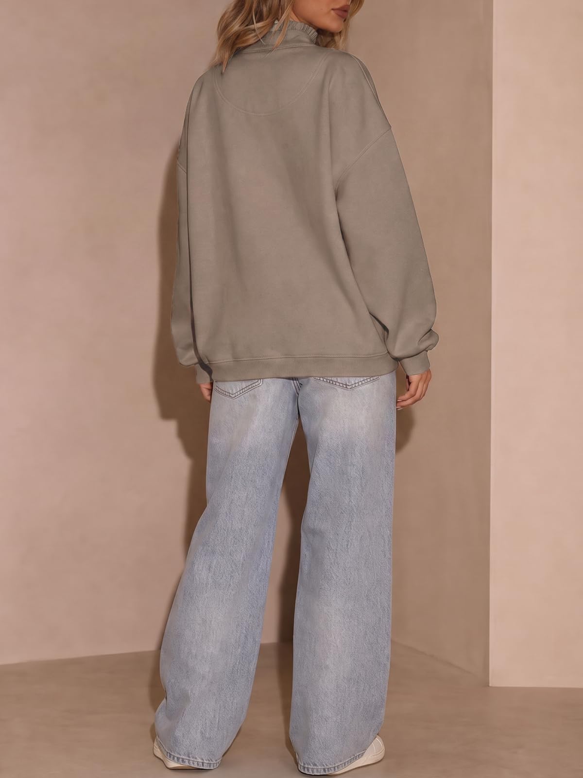 Fisoew Womens Sweatshirt Mock Neck Henley Pullover