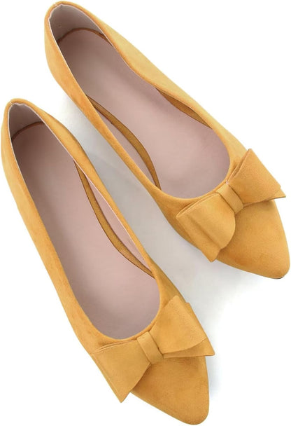 Stunner Womens Suede Bowknot Ballet Flats Pointed Toe Soft Dress Shoes