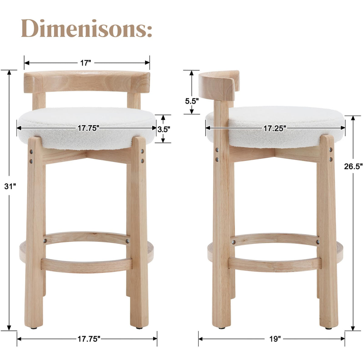 Lukealon Mid Century Linen Counter Stools Set of 4