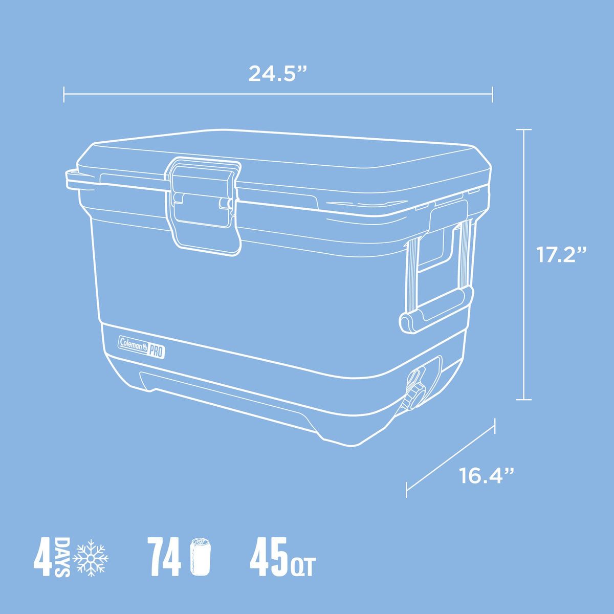 Coleman Pro Heavy-Duty 45qt Ultra-Light Premium Hard Cooler, Extra-Thick Insulation Keeps Ice Up to 4 Days, 74-Can Capacity