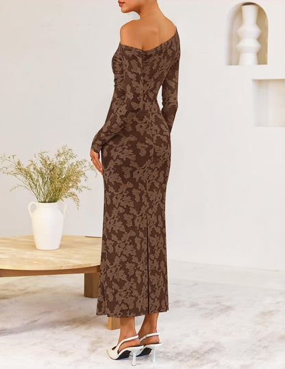 ZESICA Women's Fall Floral Off Shoulder Wedding Guest Dresses