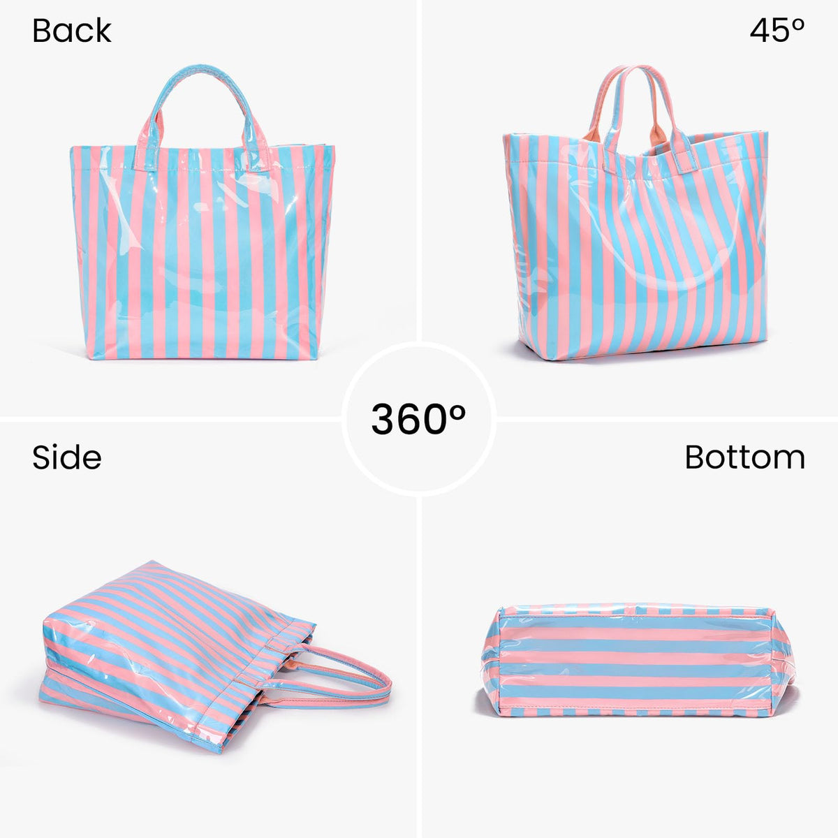 Striped PVC Tote Bag Large Glossy