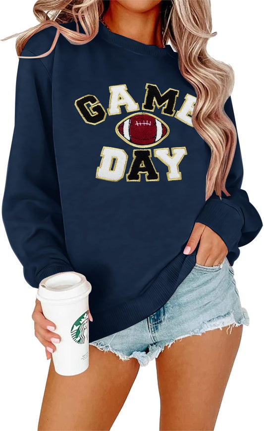 FLOYU Women Sunday Funday Sweatshirt Cute Football Graphic Pullover Game Day Weekend Tops Casual Football Season Shirt