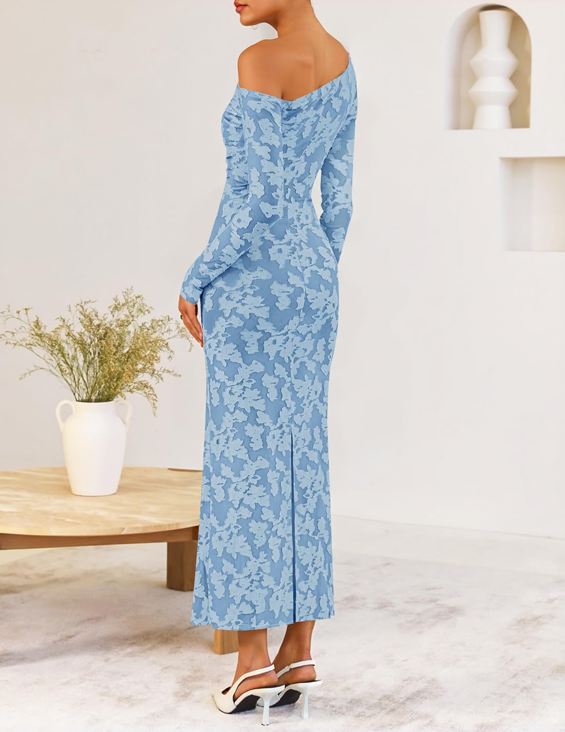 ZESICA Women's Fall Floral Off Shoulder Wedding Guest Dresses