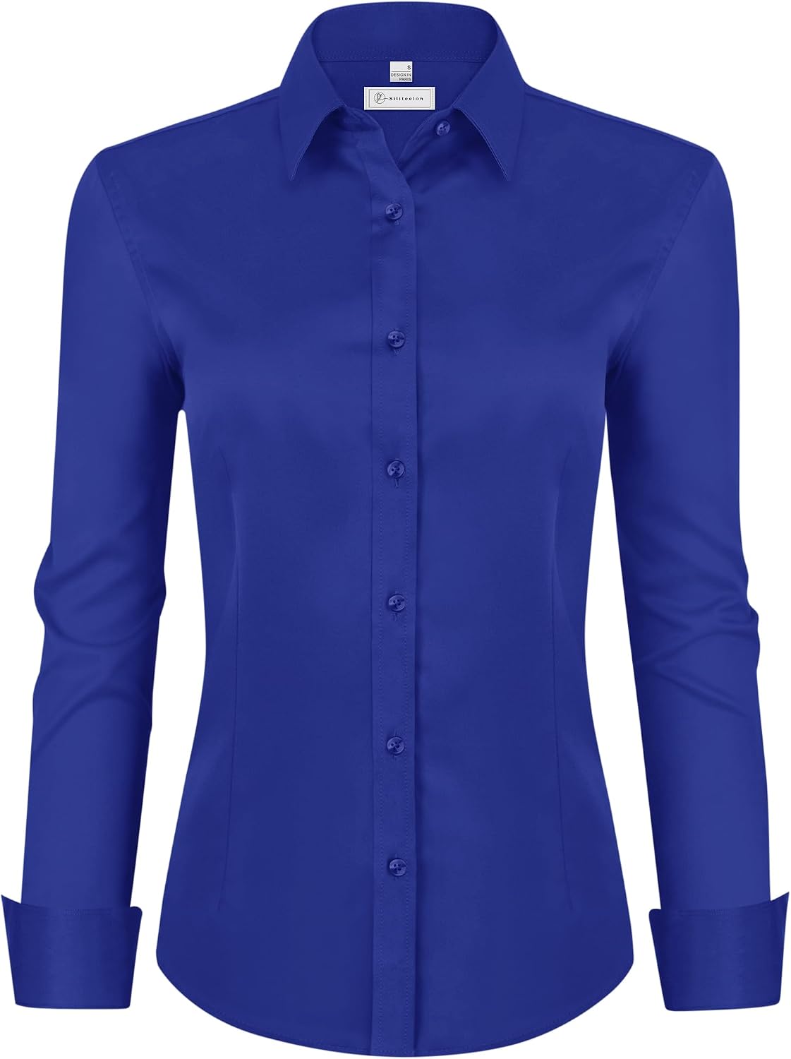 siliteelon Womens Classic-Fit Dress Shirts Long Sleeve Button Down Wrinkle-Free Stretch Solid Casual Work Office Blouse Top