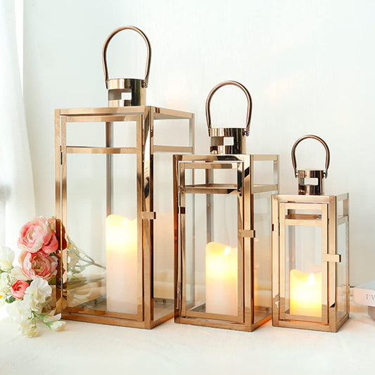 Trirocks Set of 3 Stainless Steel Candle Lantern 19/15/12'' High Metal Candle Holder