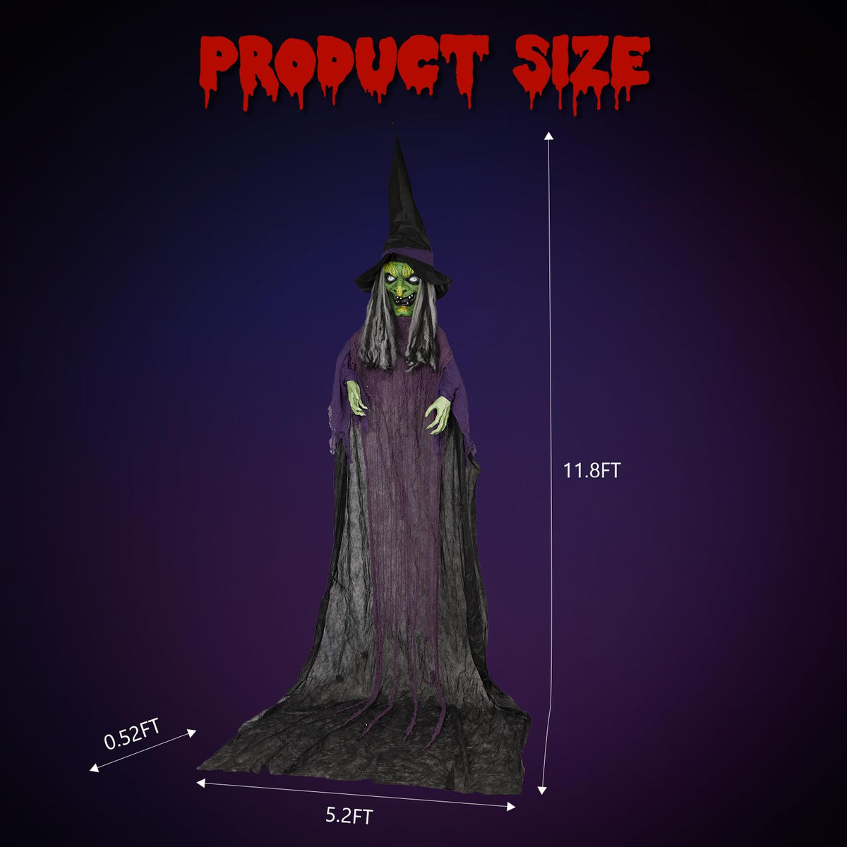 Aw 9Ft Animatronics Flying Witch Hovering Broom Animated Ac 100V-240V Halloween Outdoor Decoration Motion Activated