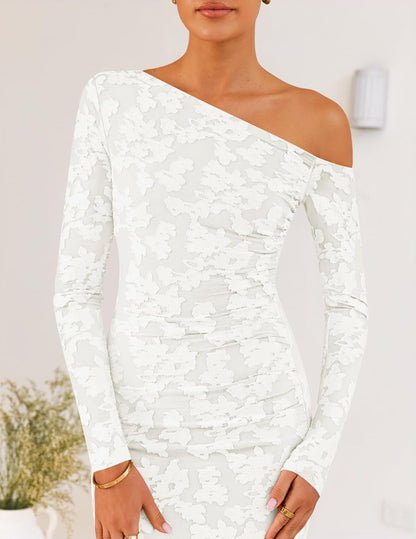 ZESICA Women's Fall Floral Off Shoulder Wedding Guest Dresses