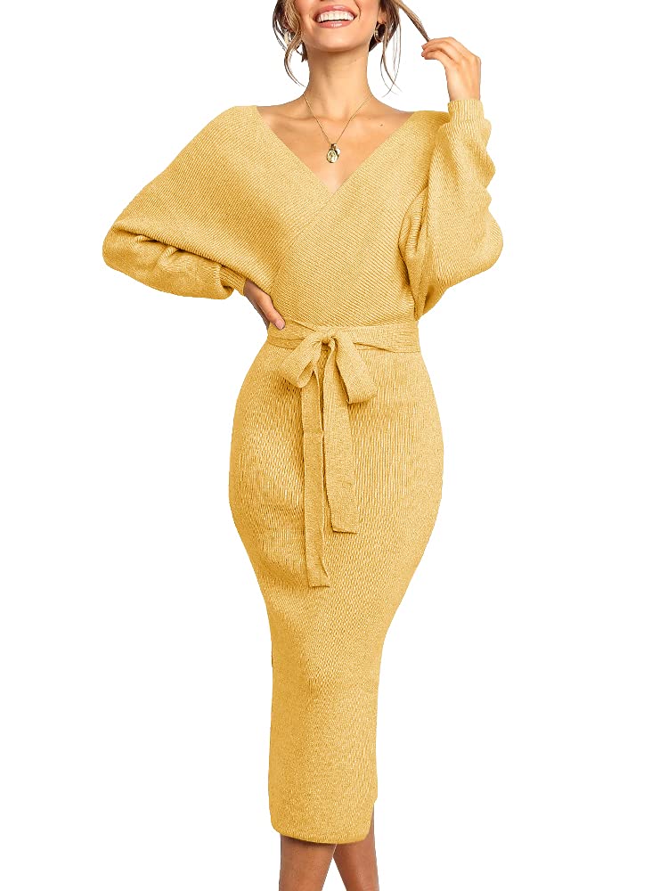 Womens Maxi Sweater Dress Long Sleeve Batwing Wrap V Neck Fall Dresses