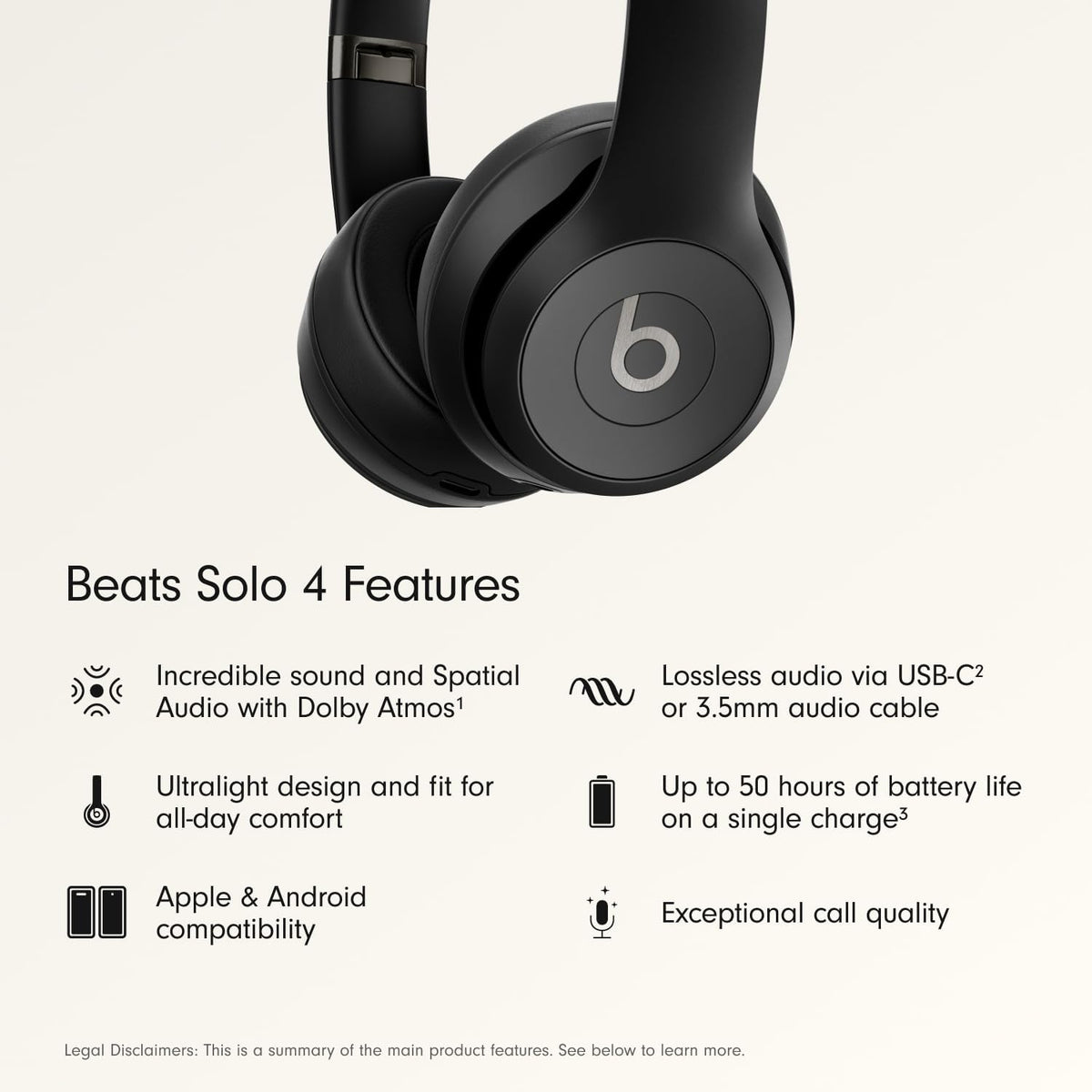 Beats Solo 4 - Wireless On-Ear Bluetooth Headphones, Up to 50-Hour Battery Life, Ultra-Lightweight Comfort