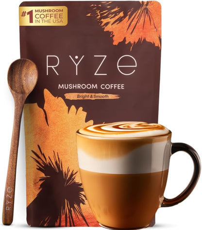 Ryze Superfoods Mushroom Medium Roast Coffee Usda Organic with 6 Adaptogenic Mushrooms