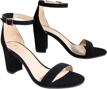 Ankis Heels for Women Open Toe Ankle Strap Chunky Heel Sandals 2.75 Inch