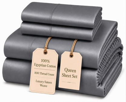 100% Egyptian Cotton Sheets King Size Sheets Set with Fully Elasticated 15" Deep Fitted Sheet & Pillowcases