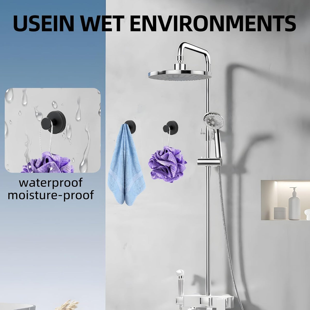 2 Packs Suction Cup Hooks, Waterproof No-Drill