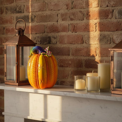 8 Inch Resin Pumpkin Statue, Halloween Fall Decor | Handmade Resin, Thanksgiving Centerpiece, Halloween Tabletop, Mantle & Bookshelf Decor