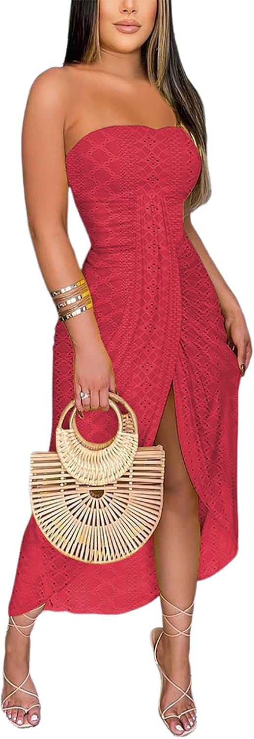 CHICME Women's Strapless Bodycon Maxi Dress