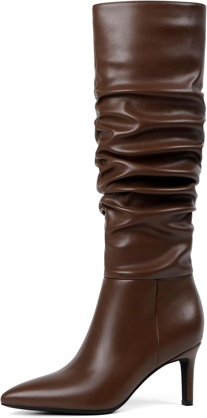 Easyfox Knee High Boots Women Pointed Toe Stiletto Heel Tall Boots