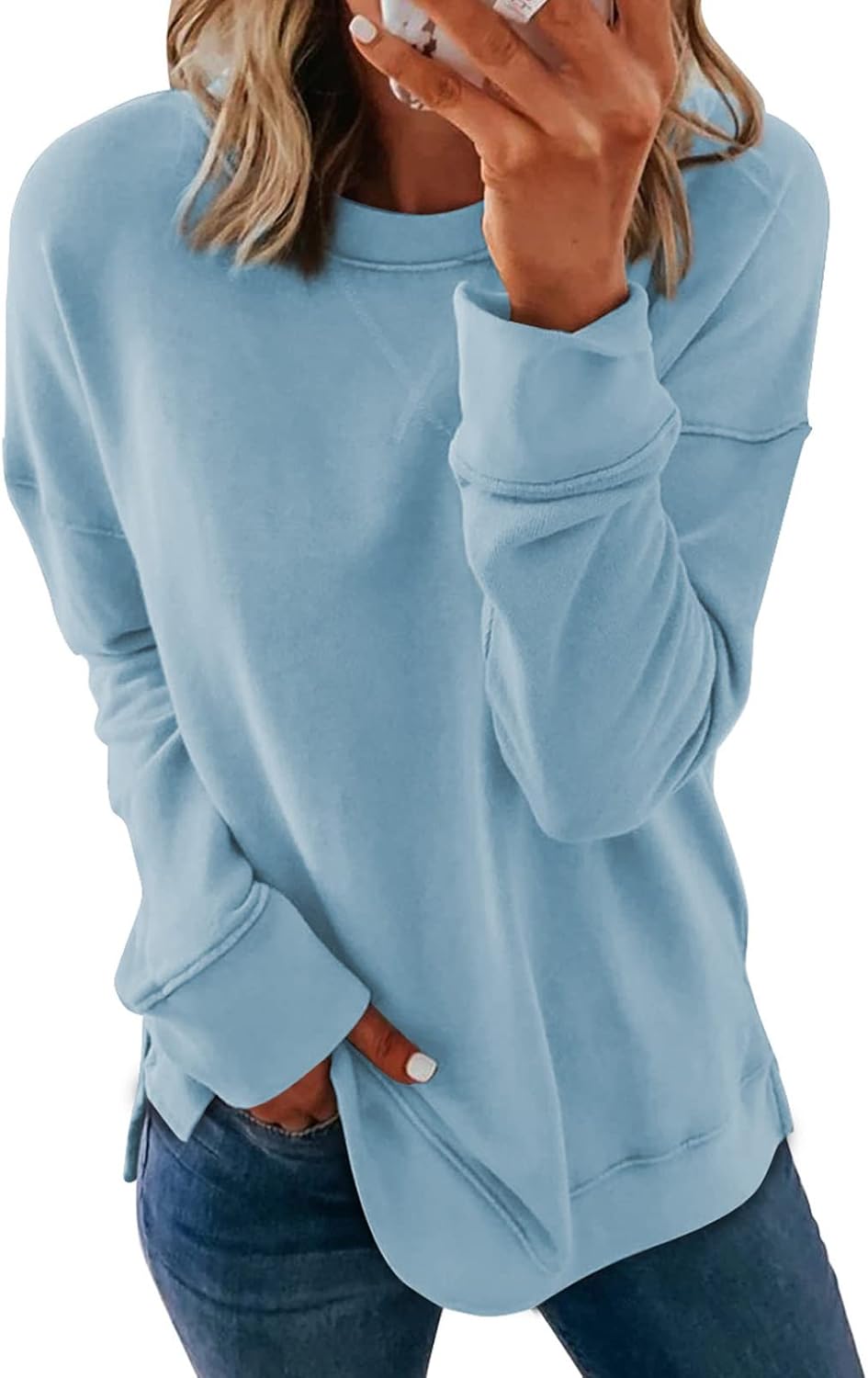 Dokotoo Women's Casual Crew Neck Sweatshirt Loose Long Sleeve Pullover Tops