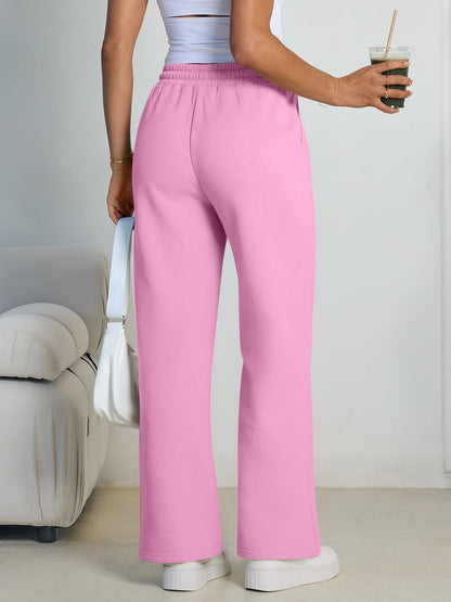 Trendy Queen Womens Wide Leg Fleece Lined Sweatpants