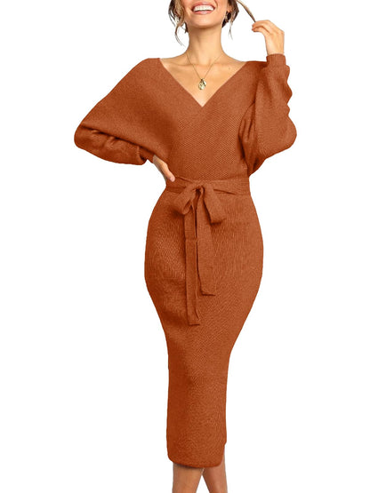 Womens Maxi Sweater Dress Long Sleeve Batwing Wrap V Neck Fall Dresses