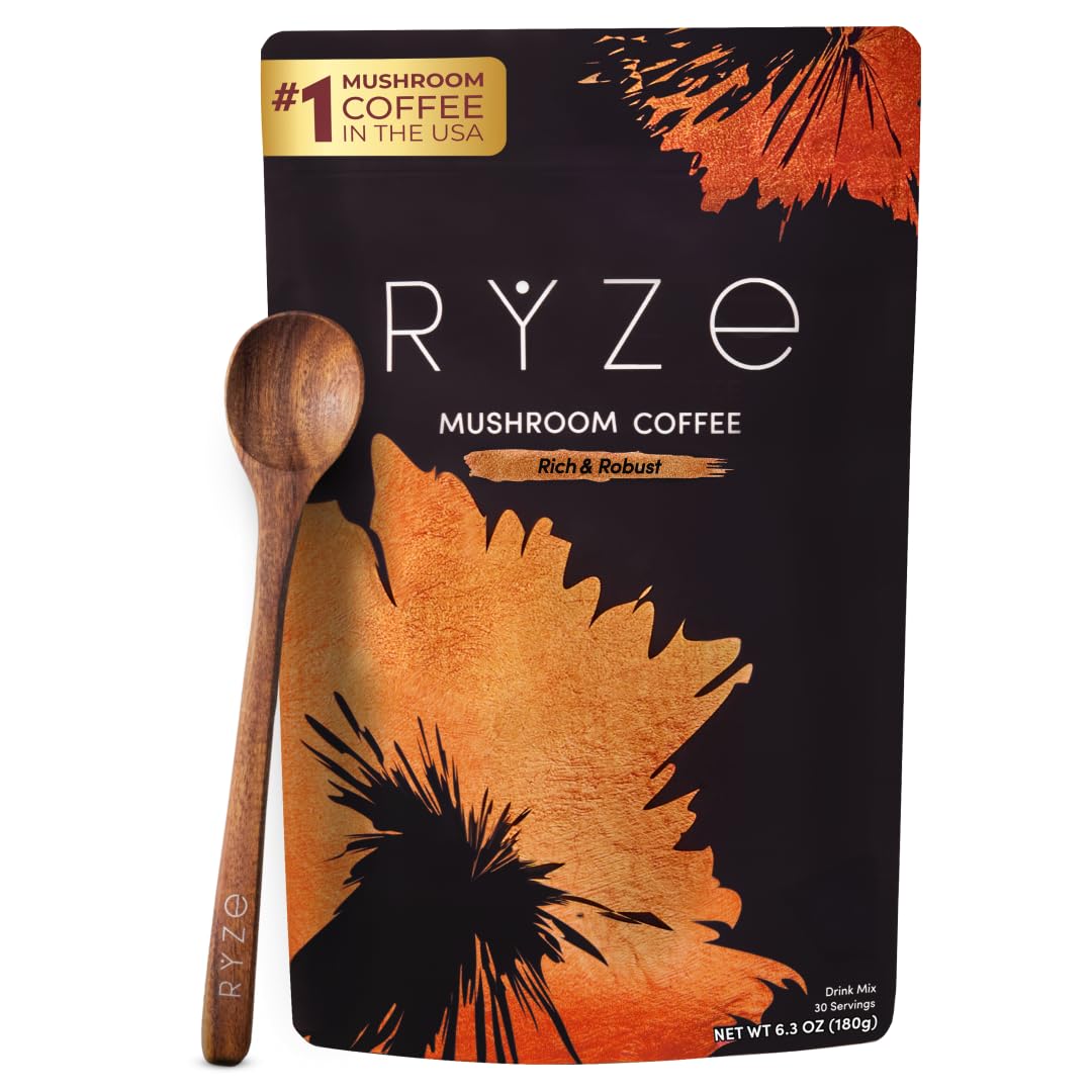 Ryze Superfoods Mushroom Medium Roast Coffee Usda Organic with 6 Adaptogenic Mushrooms