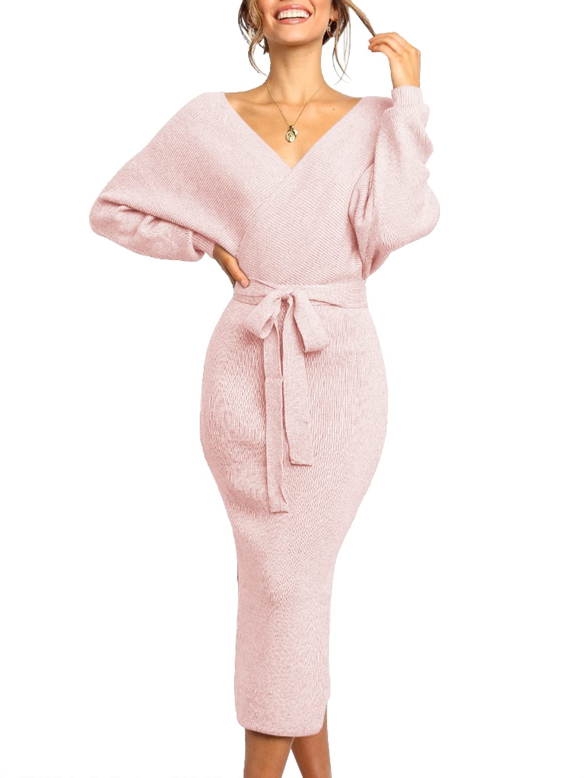 Womens Maxi Sweater Dress Long Sleeve Batwing Wrap V Neck Fall Dresses