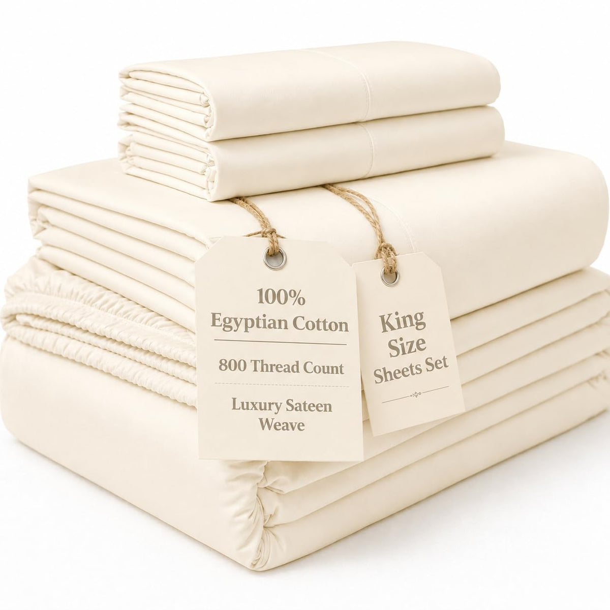 100% Egyptian Cotton Sheets King Size Sheets Set with Fully Elasticated 15" Deep Fitted Sheet & Pillowcases